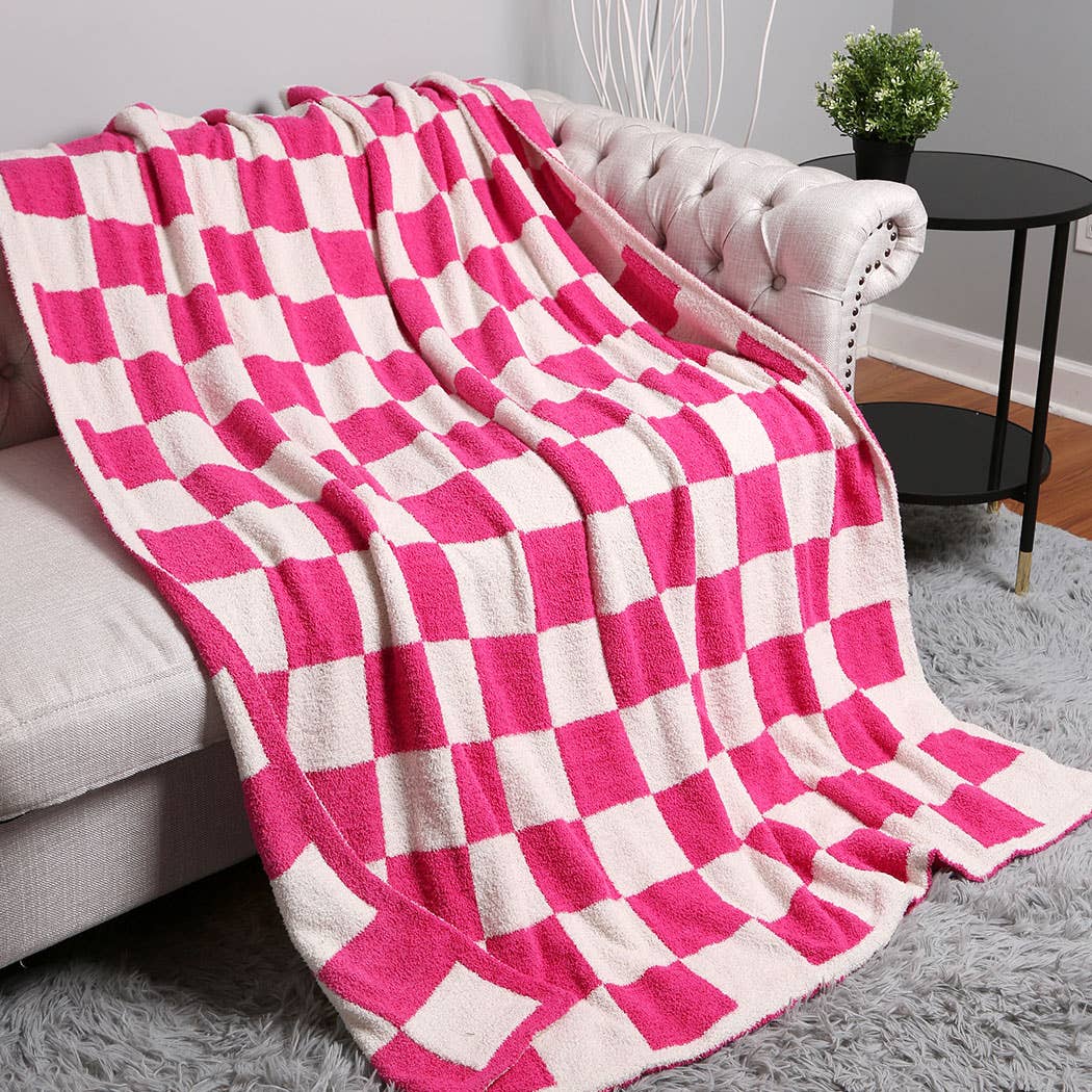 Checkerboard Patterned Throw Blanket: ONE SIZE / Orange