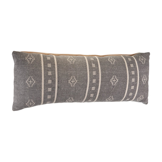 Embroidered Gray and Cream Pillow Cover - 16x38