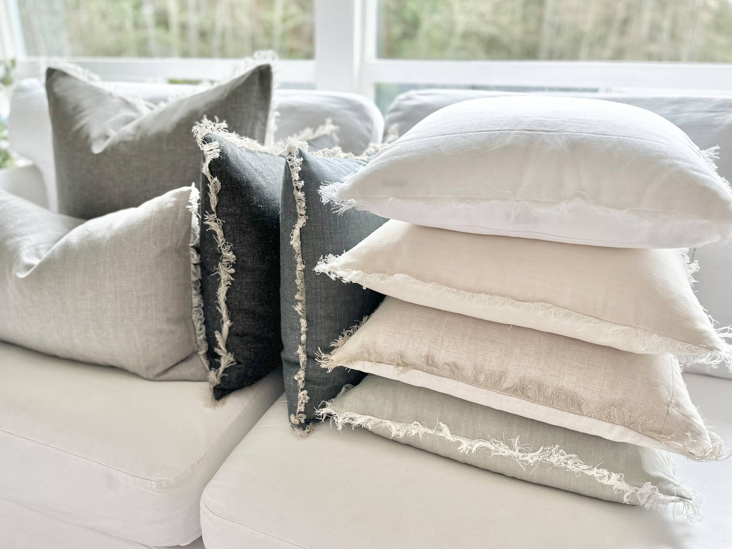 Fringe Pillow Covers: Stone / 26 x 26