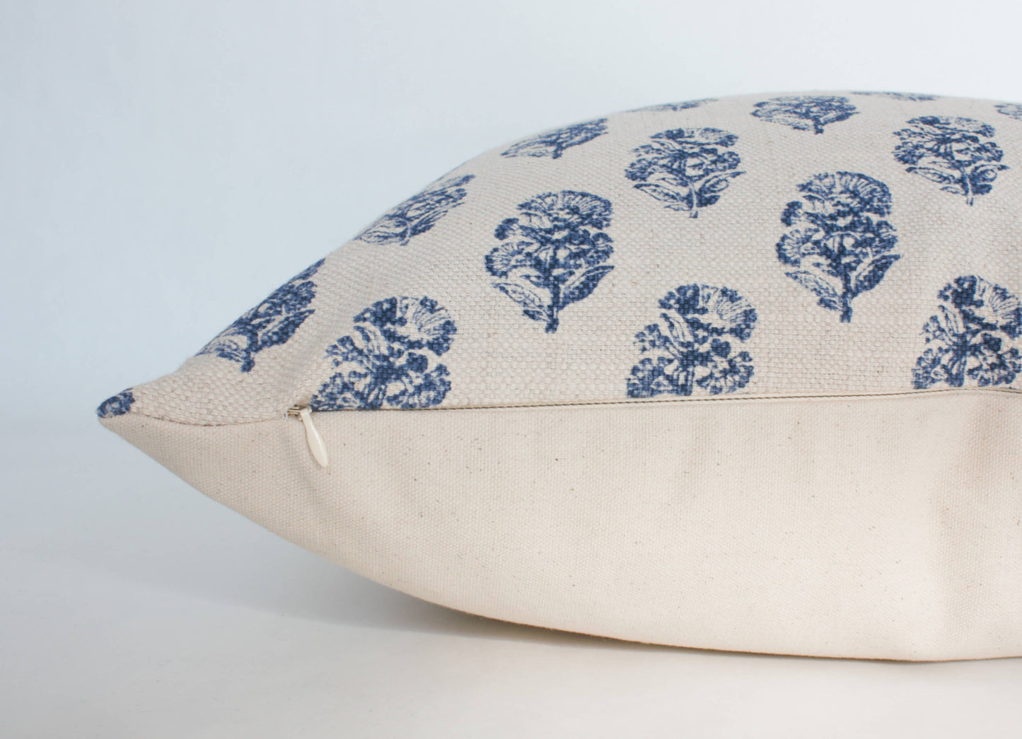 Navy Blue Floral Pillow, Cream Blue Throw Pillow | Owen: 20x20