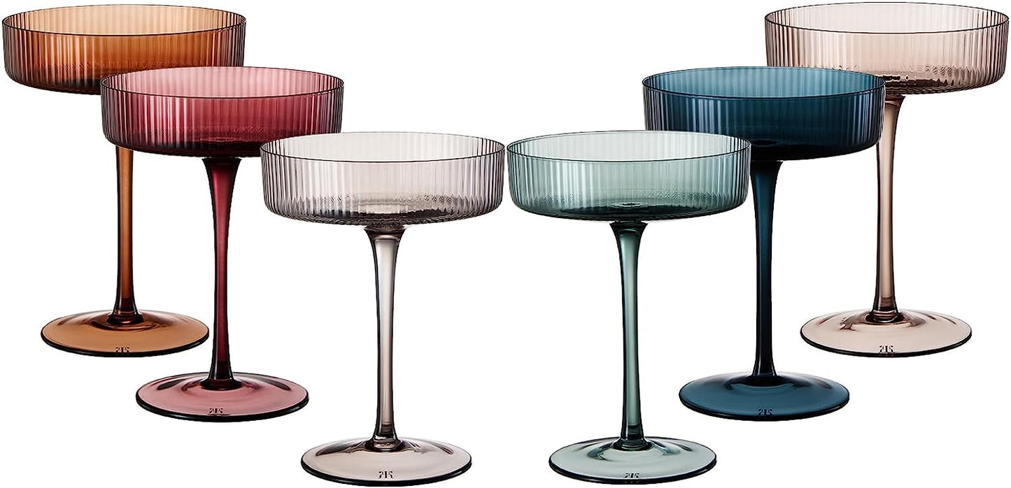 Art Deco Ribbed Cocktail Glasses - Set of 6
