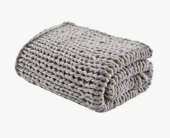 Handmade Chunky Double Knit Throw Blanket, Light Grey