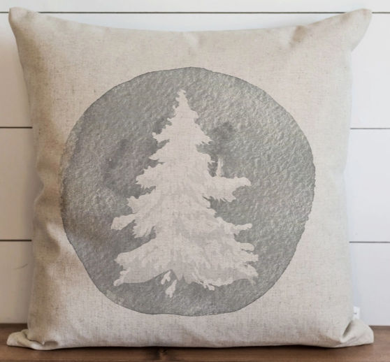 Water Color Flocked Tree Pillow Cover