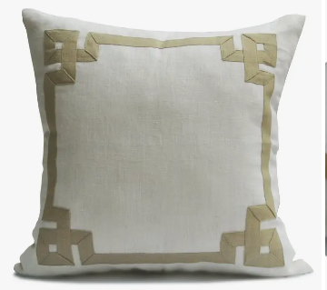 White Greek Key Applique Pillow