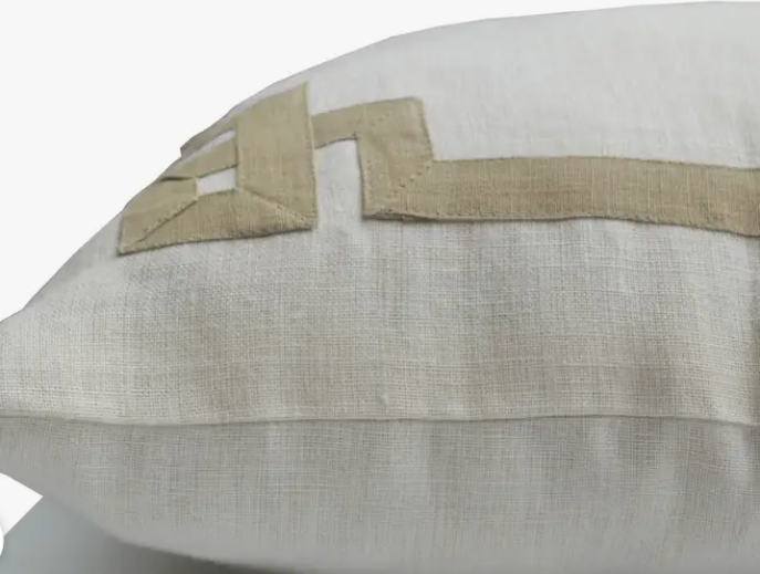 White Greek Key Applique Pillow