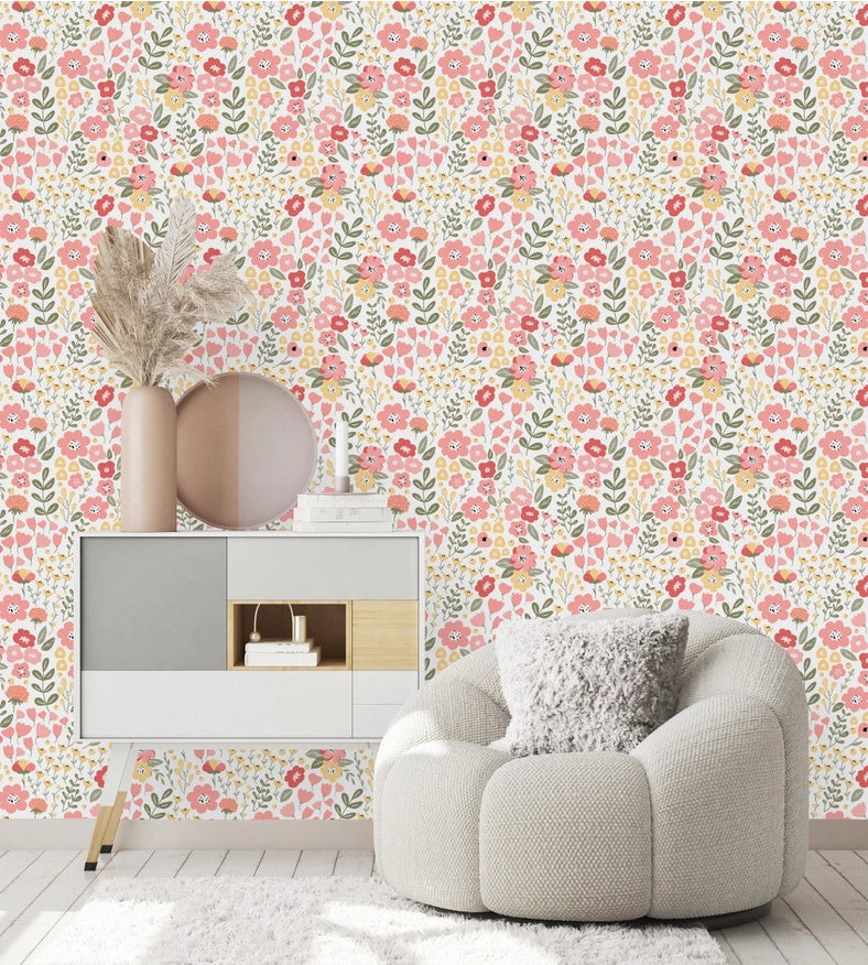 Pink Floral Wallpaper 25"x125"