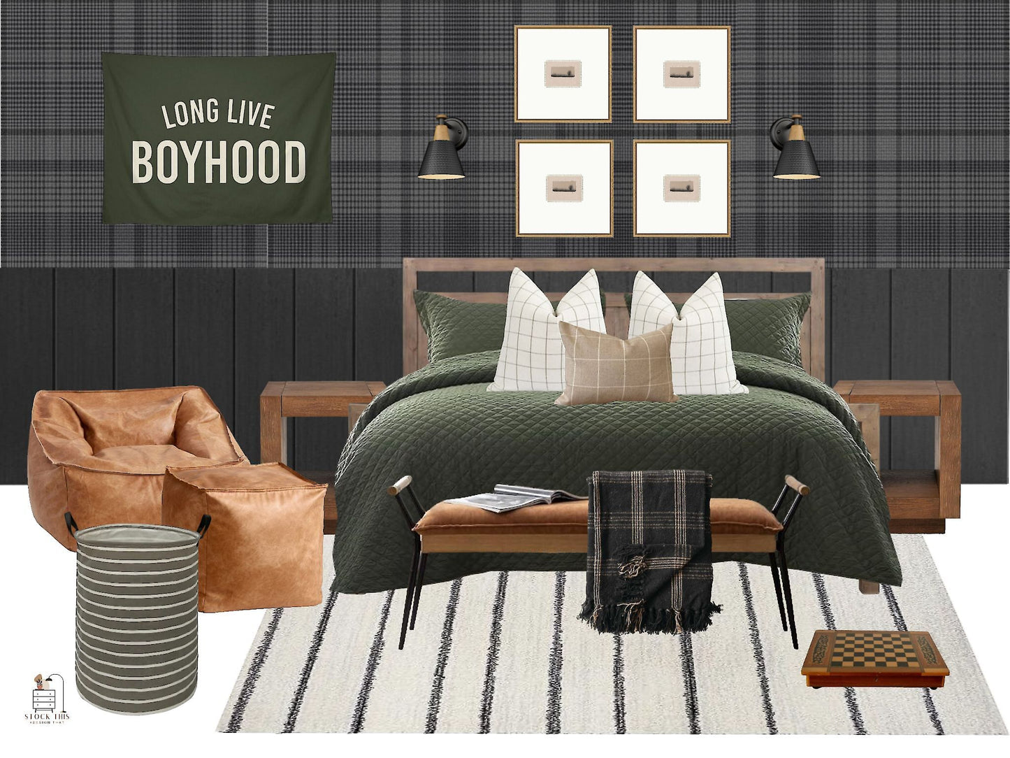 Green and Black Boys Bedroom