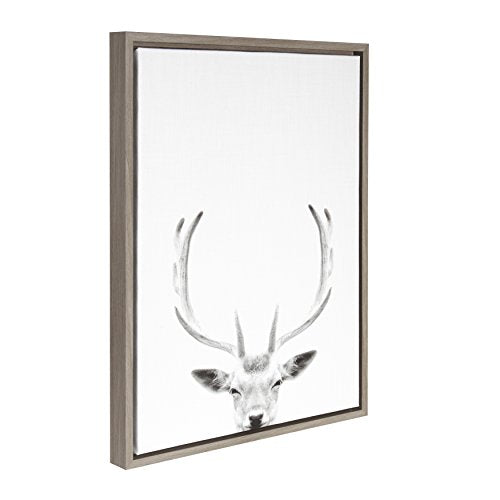 Deer with Antlers Black and White Framed Canvas - 18x24