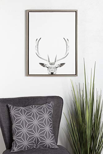 Deer with Antlers Black and White Framed Canvas - 18x24