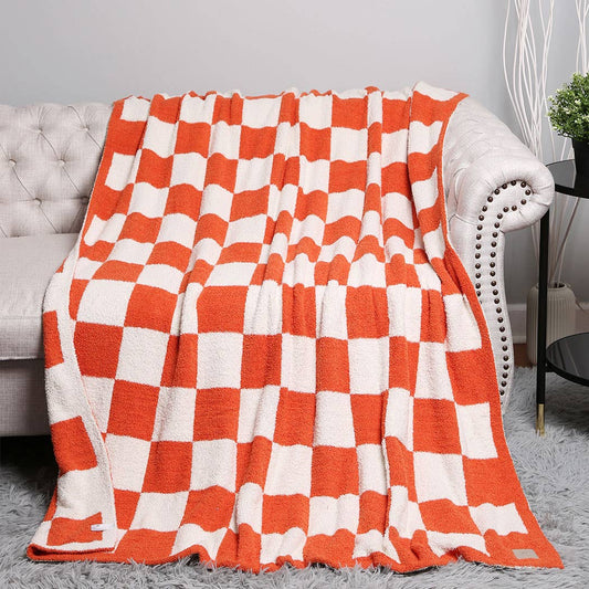 Checkerboard Patterned Throw Blanket: ONE SIZE / Orange